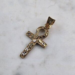 Womens Vintage Estate 10k Yellow Gold Religious Ankh Cross Pendant 1.6g #E6577